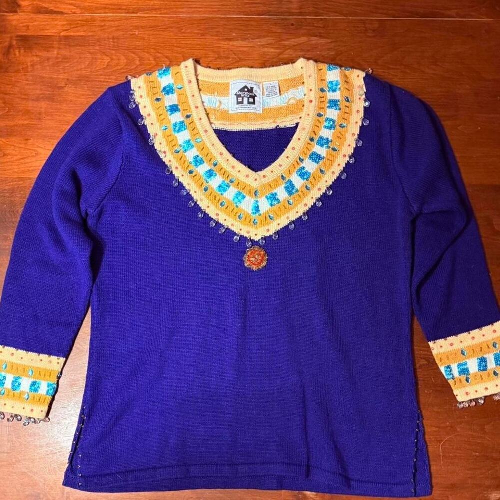 Vintage Storybook Knits Beaded Embellished Sweater